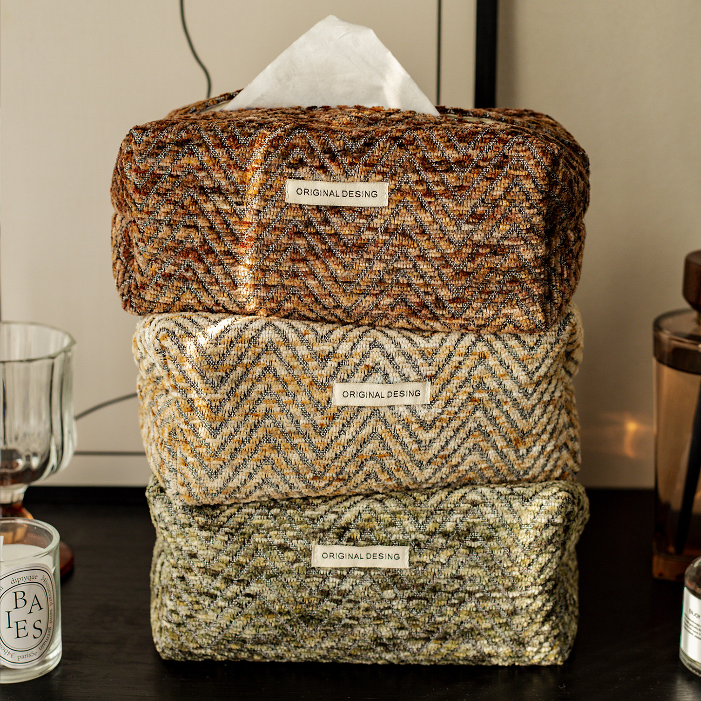 中古布艺编织纸巾盒北欧轻奢抽纸盒客厅收纳复古纸巾袋茶几家居