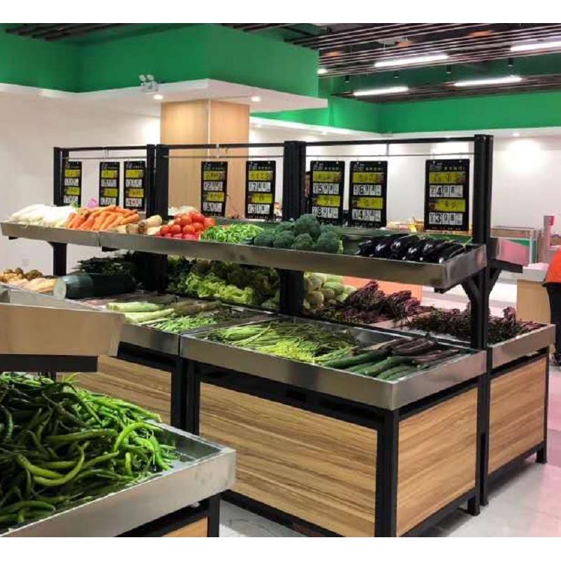 定制超市不锈钢水果店货架蔬菜展示架果蔬中岛堆头生鲜货架平台架