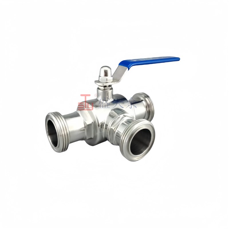 304不锈钢外螺纹三通球阀卫生级T螺纹SMS圆螺纹球阀手动调节阀门