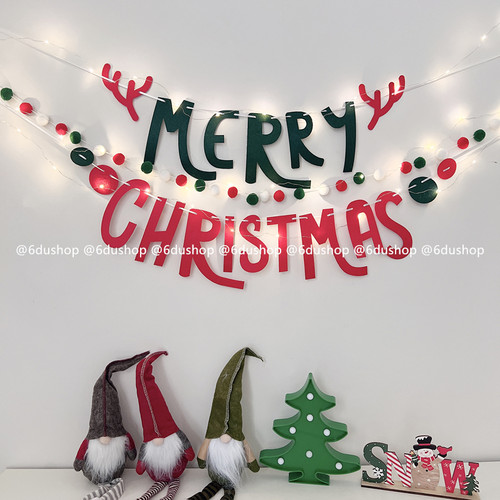 耶诞节装饰用品毛毡布christmas彩旗新款橱窗场景布置装扮拉花