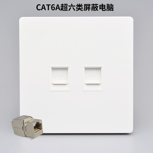双口超六类屏蔽网线网络电脑插座二位千兆免打镀金CAT6A网口面板