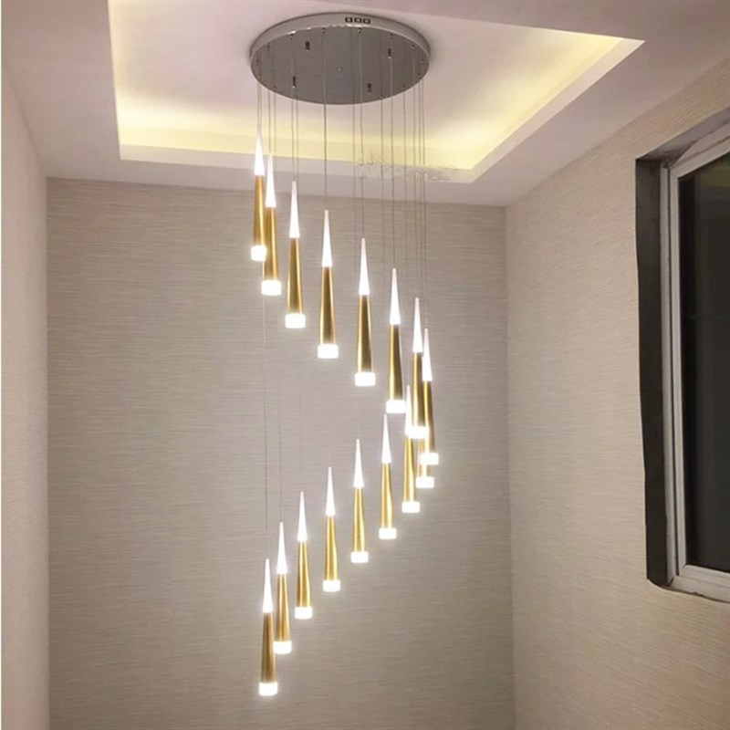 后现代楼梯吊灯 挑高客厅售楼部轻奢长吊灯 别墅复式楼旋转楼梯灯