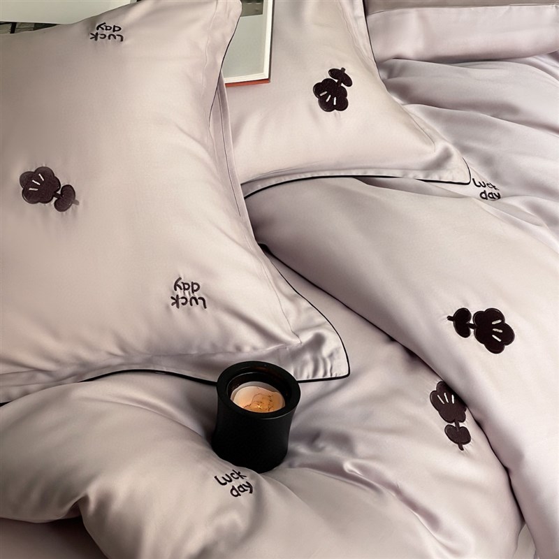 轻奢奥地利兰精凉感天丝刺绣裸睡四件套夏季床单裸睡被套床上用品