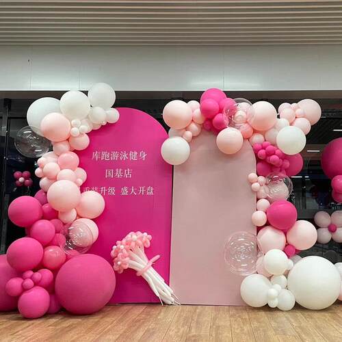 情人节玫红色气球装饰开业拱门立柱气球链商场店铺活动布置