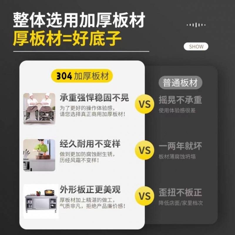 304不锈钢工作台厨房橱柜商用餐饮店桌子家用作台推拉门置物架厂