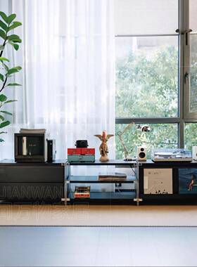 中古风落地黑色电视柜客厅物收纳客厅日式组合10022918储置架物靠