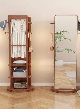 全实木衣镜落地全穿身镜帽JQE架一体小户型试衣镜收挂衣衣架旋转