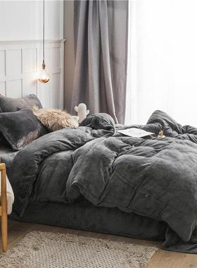 跨境秋保暖拼法兰绒LZC75901床冬笠传宝四件套纯色加厚珊瑚双法莱
