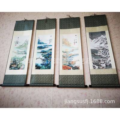 家居装饰工笔四条南屏水乡春夏秋冬丝绸卷轴江画画T10挂制画
