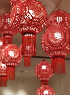 灯遗灯非笼复景古风红色针刺无骨花中式区古镇街道灯SYK会亮化装