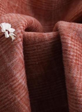 现货新田格子款顺毛20911呢面料黄驼面呢料双字大衣面料