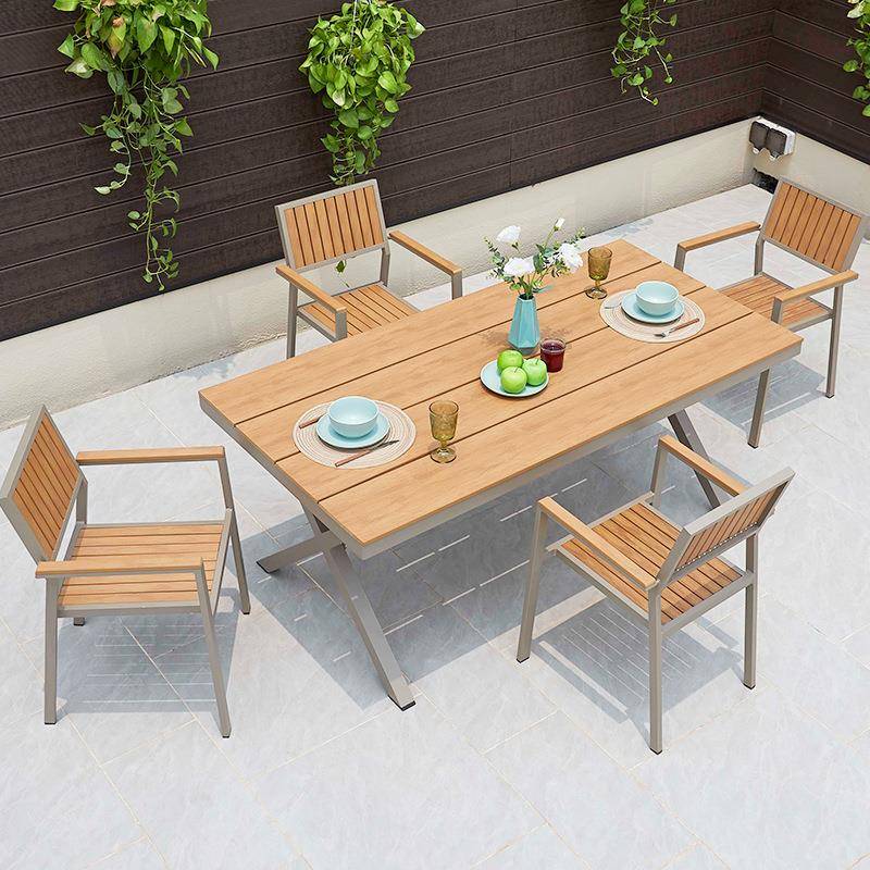 户外IMU塑木桌椅仿全实木庭休板桌柚木色院别大墅阳台室外闲套装