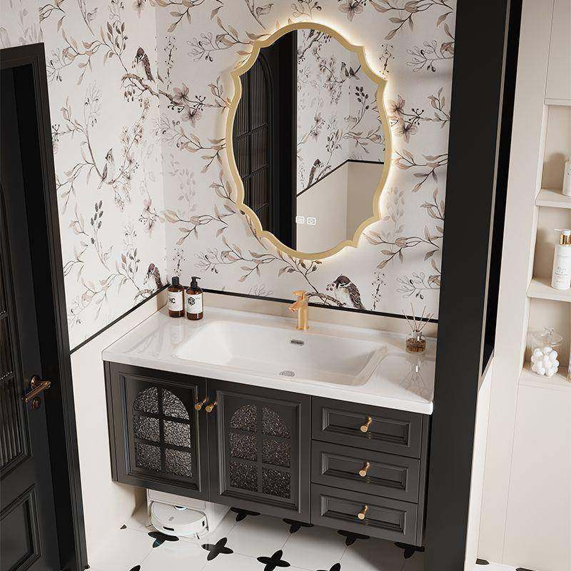 式法复古浴柜陶瓷一体盆卫生洗脸间池洗室漱台黑348色橡胶木浴室