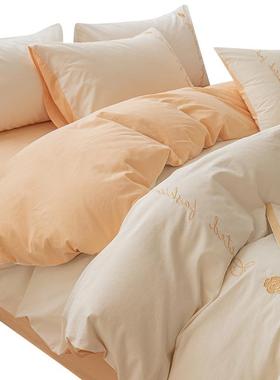 简约水床上四件套洗MIE新款床品感棉被套床单三件套