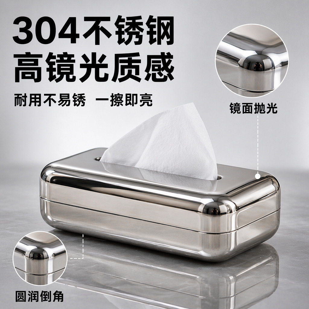 简约轻奢不锈钢纸巾盒家用
