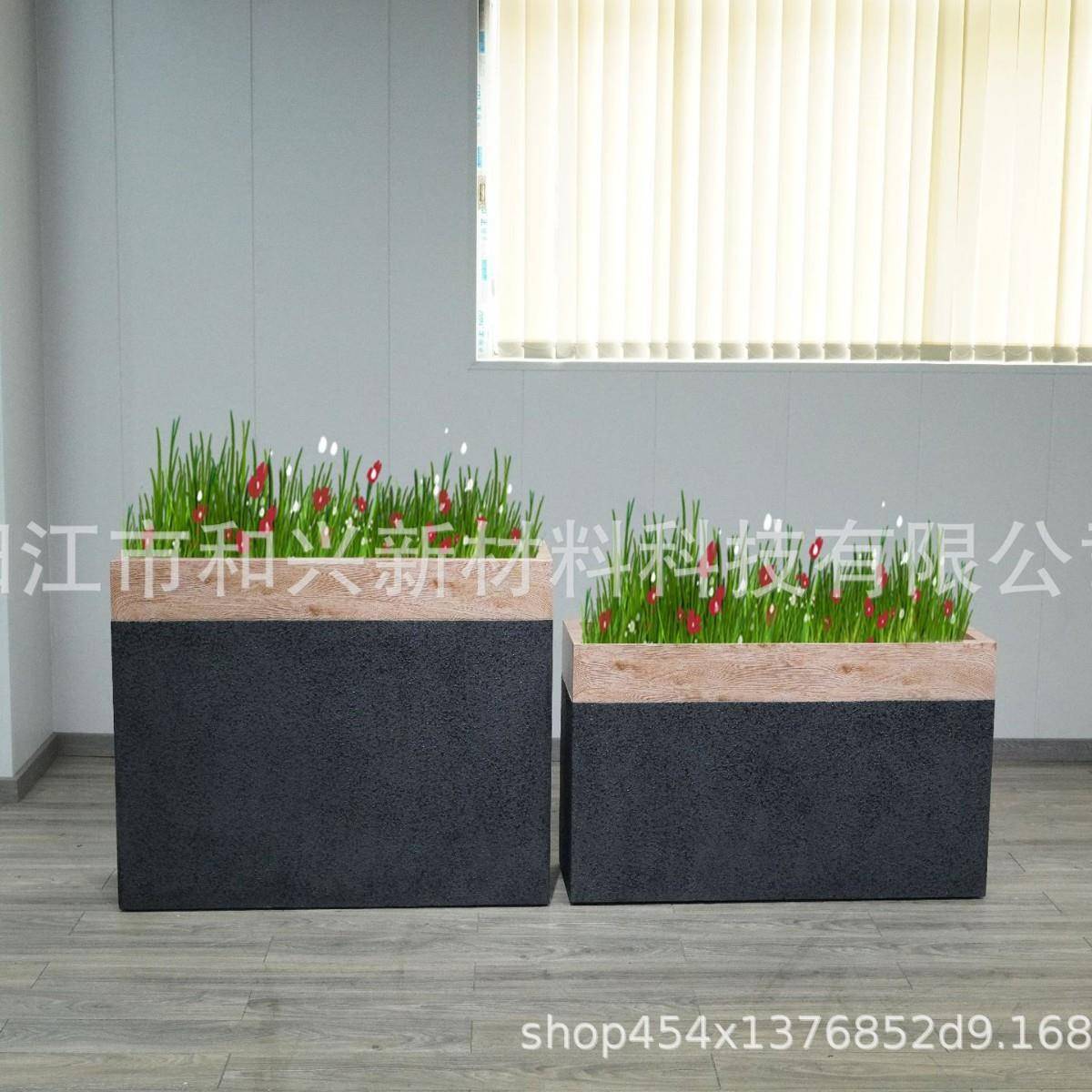 厂木家泥仿纹双色花2031浅木盆户外阳水台绿植盆栽室内摆大号玻璃