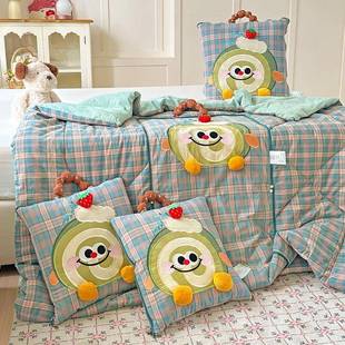 225新款 0棉蛋糕卷抱枕被车载办公头室两用枕被午睡毯毛480毯全盖