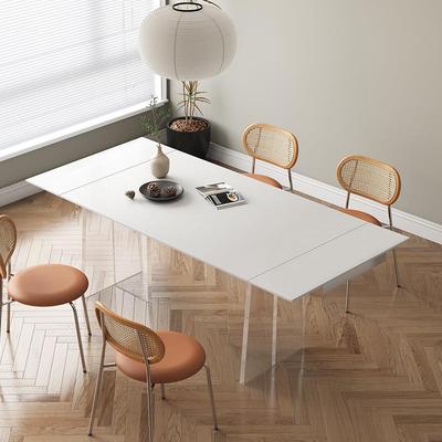 方亚克悬浮餐桌奶油风家用小户型饭桌形岩长板无品牌/可伸力缩餐