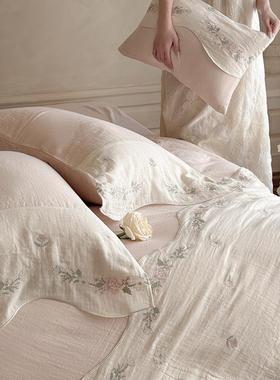 法式田园棉家风四致件套全XS25161皱皱双层纱精刺绣用纯棉裸睡床