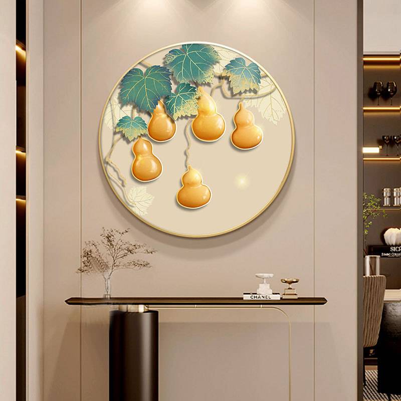 新中式入户玄关装饰画圆形五副临门福禄走廊过道挂画轻奢餐厅壁画图片
