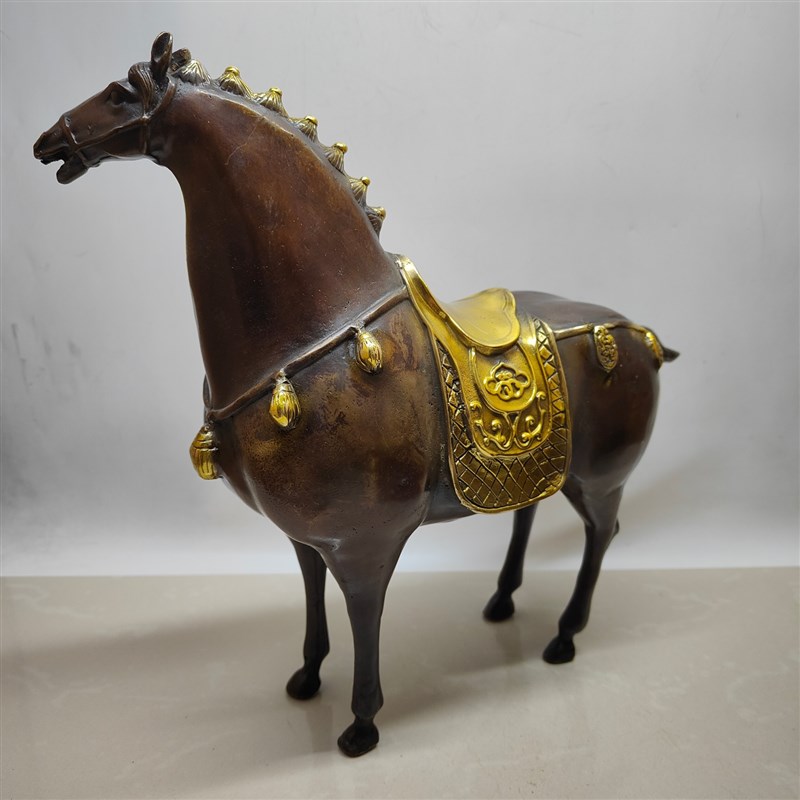 仿古鎏金唐马 铜战马一对 家居办公装饰摆件 收藏礼品 工艺品