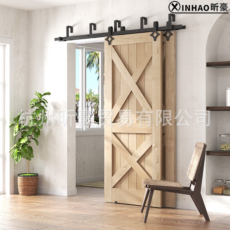 美式谷仓门吊轨菱型款双轨bypass双门前后移门双轨道套件双层轨道