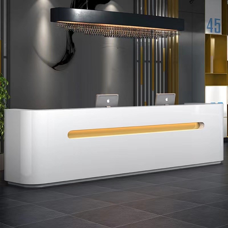 烤漆前台简约接待台弧形公司形象办公桌服务台酒店迎宾收银台吧台