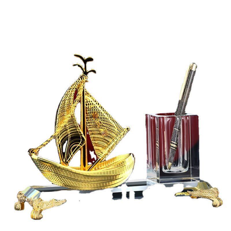 水晶玻璃笔筒办公桌桌面摆件创意艺术老板办公室背景柜摆件装饰品