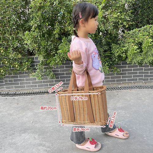 买菜篮子手提野餐蓝仿藤编织购物特大号收纳筐手工水果采摘框极凯