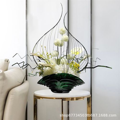 现代轻奢样板房绿色小清新花艺摆件售楼处酒店玄关餐厅桌假花摆饰