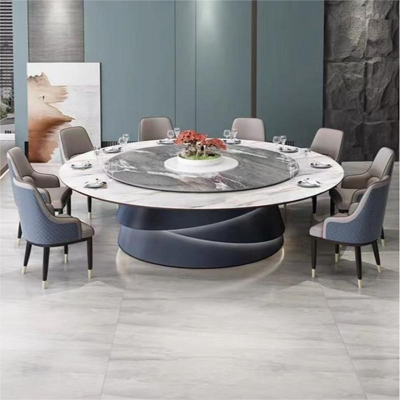 轻奢岩板餐桌椅组合家用大圆桌现代简约圆形带转盘16人20人火锅桌