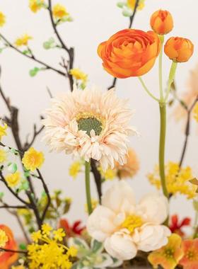 代约床头电黄色仿真XSI花摆件玄关视柜茶几简现餐桌装饰假盆栽