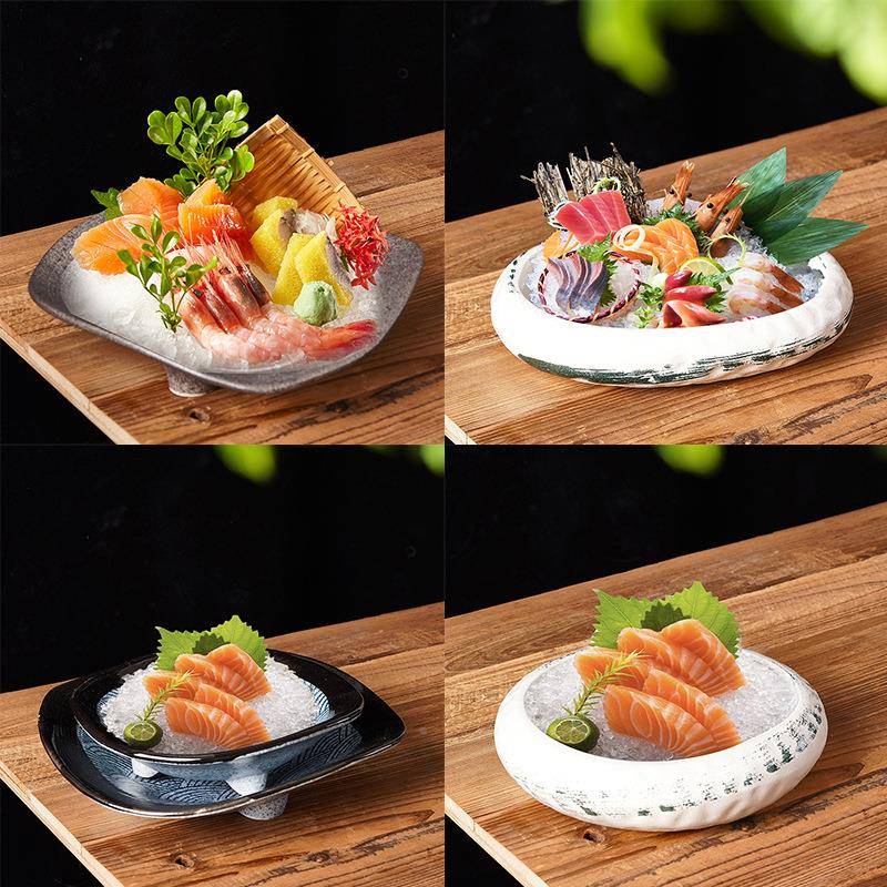 海日式料理餐具复古陶XX756636鲜瓷刺身盘拼盘三文鱼冰盘创造型意