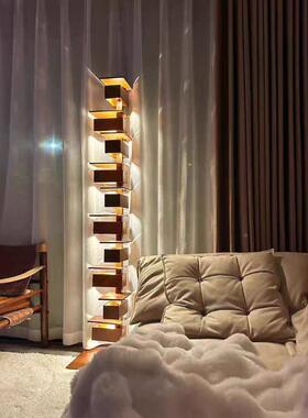 艺流水光影仿木纹装饰落地灯IET不锈钢摆件别墅设计简师约客厅沙