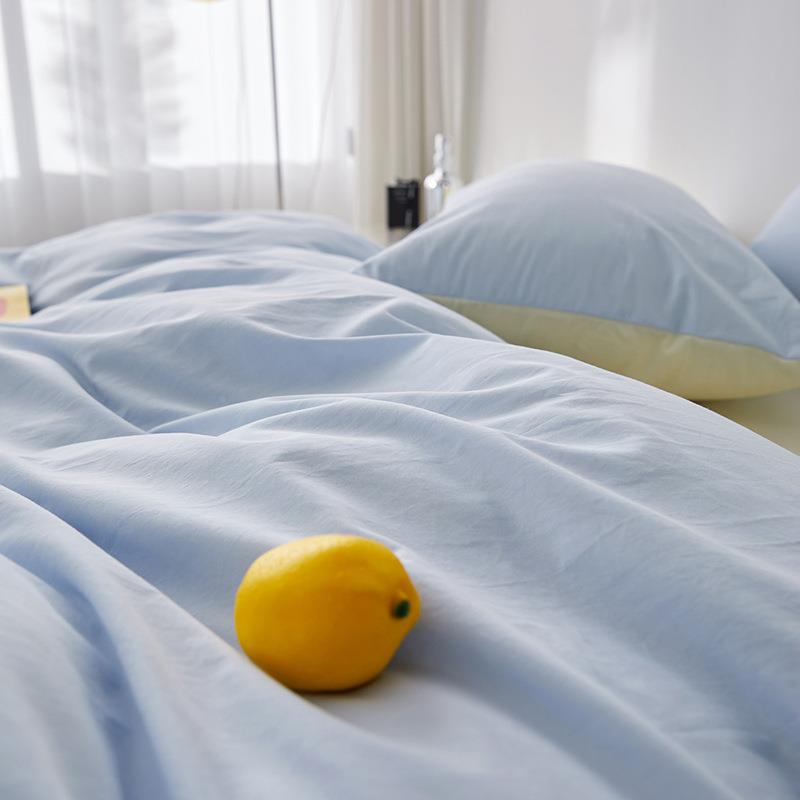 日系纯棉四BKC件套棉全棉纯色套洗水棉床单被罩南被床通上三件套