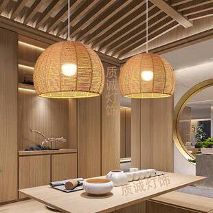 式中厅茶室藤编吊灯民宿客卧室厅阳台灯日式饭店餐009吧台店铺商