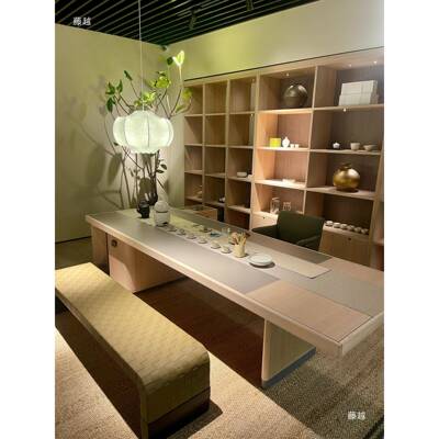 新中式木桌椅组合现代t$*&loj#简约家用客厅茶大板桌实办茶公民宿