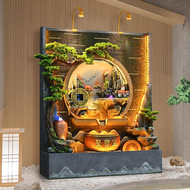 水幕园墙流ILJ水屏风假山喷泉景观庭院花环水装饰招循客厅落财地