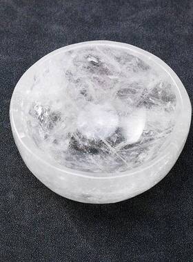 天然VHZ晶水晶碗原石圆形水琬雕刻粉摆件创意晶工艺品打磨消磁净