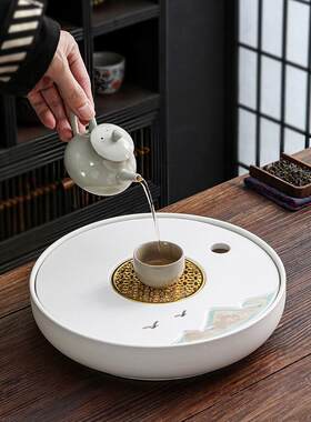 远山陶瓷茶盘02新款长方形家用档粗陶茶台干泡台4带排TP240415水