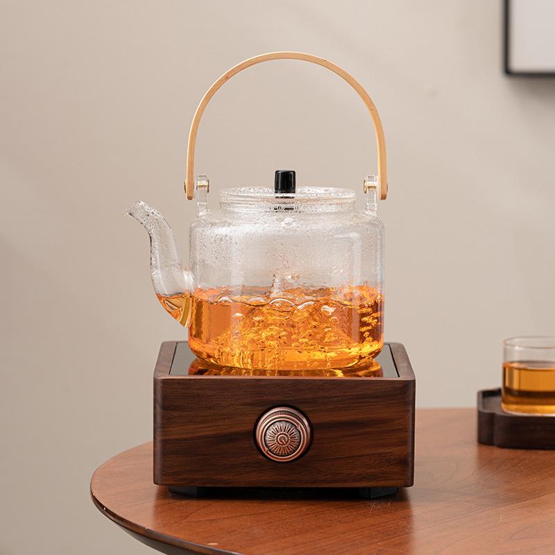 胡桃木电小陶炉煮白茶器型电热煮茶玻炉璃烧水壶蒸汽茶泡茶NM壶套