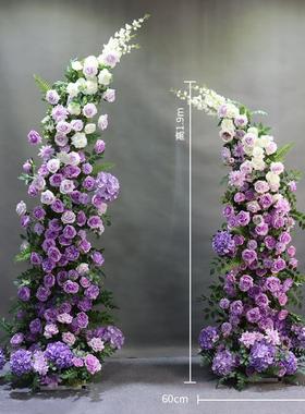 新庆牛角羊角门铁艺花GFK艺高低子拱门架户外坪婚礼装款饰仿真婚