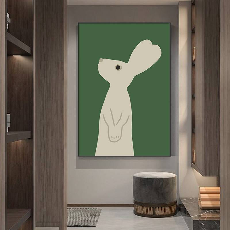 现代创意玄关装饰画小兔卧室壁画小众艺术客厅挂画沙发背景落地画图片