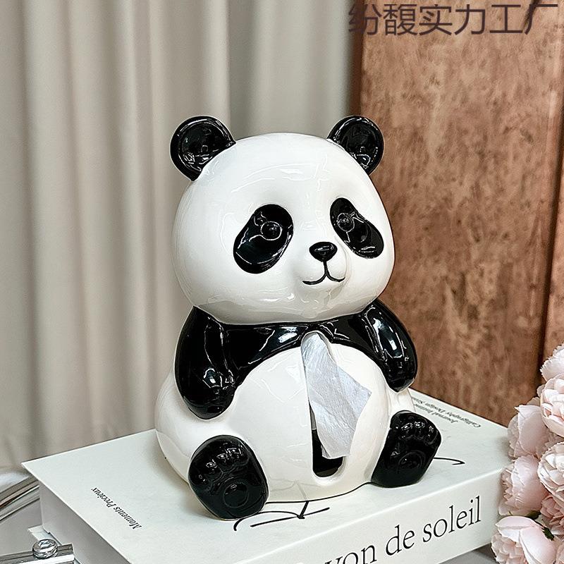 【高颜值熊猫】熊巾客纸厅纸抽盒陶瓷抽纸盒家用摆纷馥pdd#件创猫