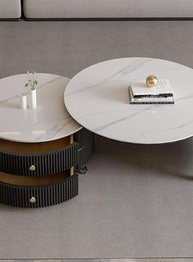 岩板奢简约客厅用小户转轻型茶几现代奶油风可旋家S122500移动圆