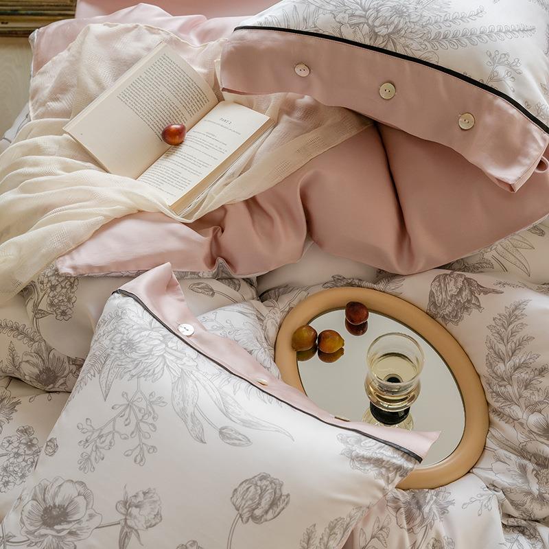 床1小清新夏印季10支YLS-2023兰精天丝四件套田园0花被套床单凉感