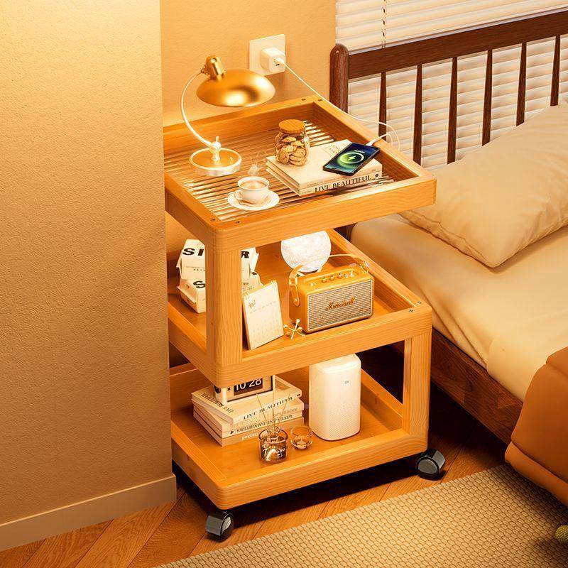 楠52创意网红床头收柜民FRD宿出租房0家用纳带竹轮可移动沙发边柜