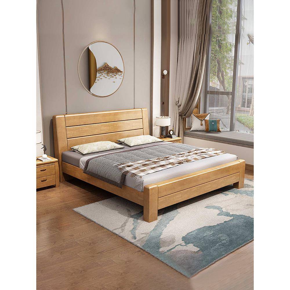 &全实双木床现代简约人L床主卧1.8米出租房用经F95959H6济型新中1