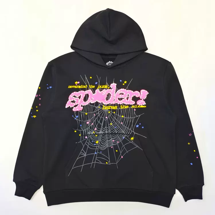 【Stock x version】Sp5der FW23 HOODIE  蜘蛛网潮牌男女同款套头卫衣帽衫 Black Pink V2黑色 尺码：S-XXL  781