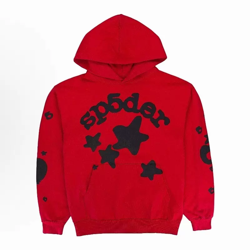 Sp5der FW24【Stock x version】 HOODIE Beluga Red 蜘蛛网潮牌男女同款套头卫衣帽衫  红色 S-XXL  826